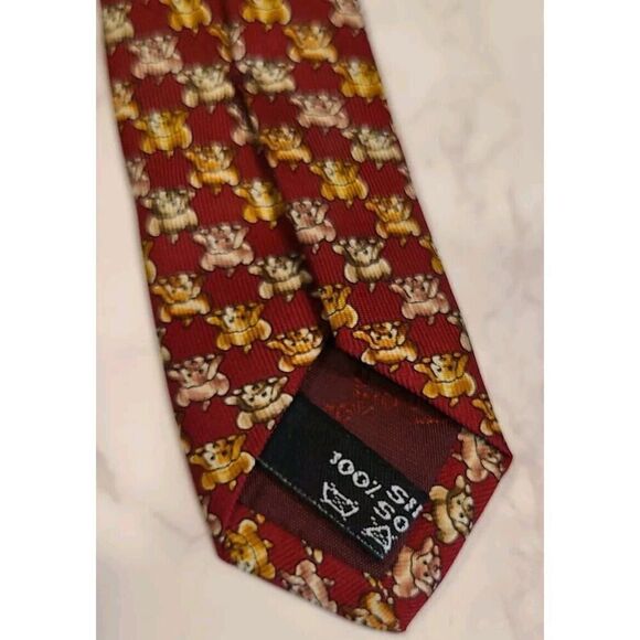 Salvatore Ferragamo Burgundy Silk Tie Pouncing Puppy Dog Whimsical Novelty EUC - Picture 3 of 5